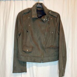 Banana Republic Petite Dark Green Faux Suede Moto Jacket